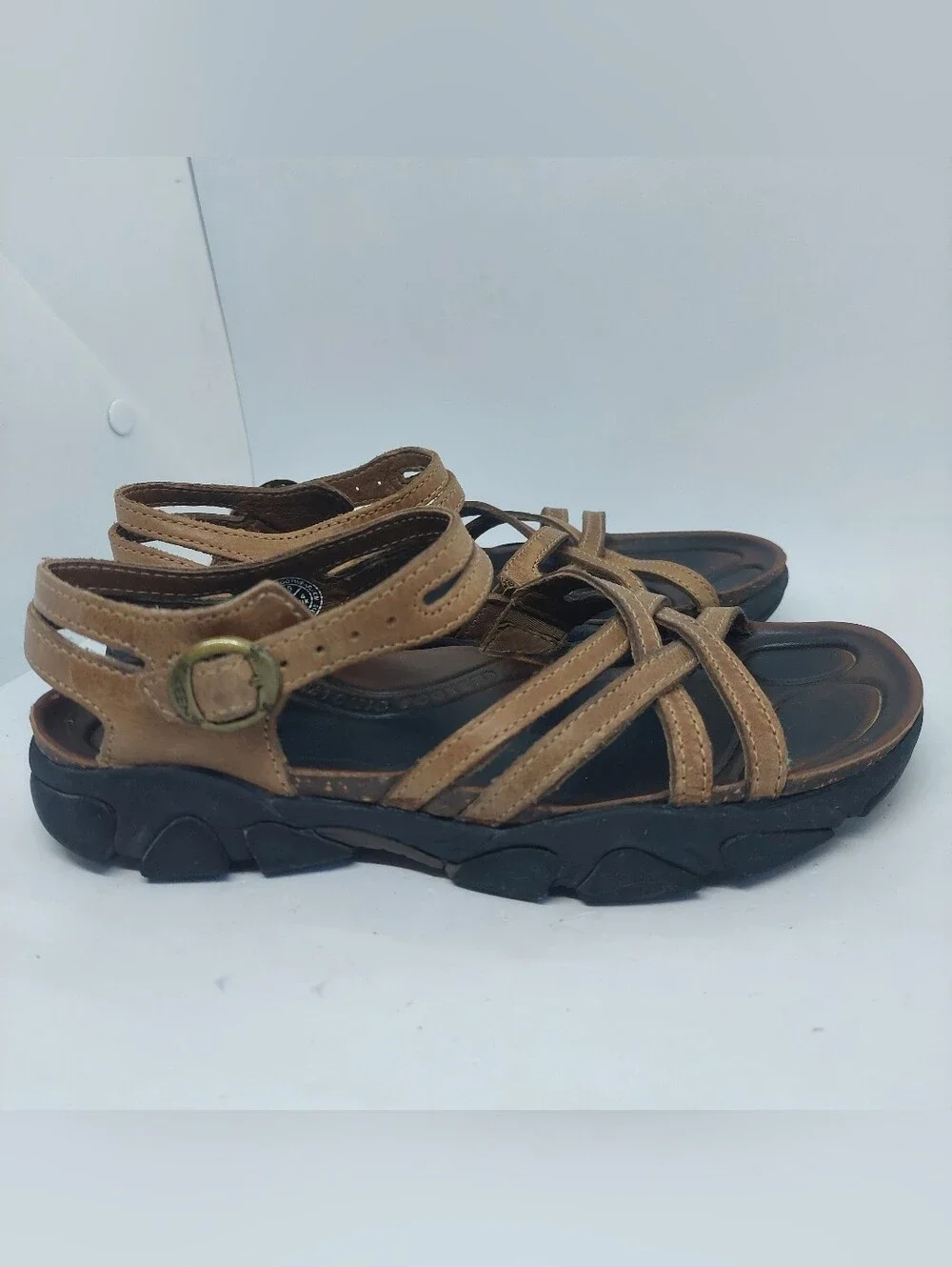 Keen Naples Brown Tan Leather Sandals Strappy Fisherman Womens Size 6.5